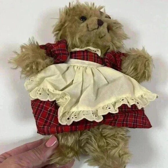RUSS BERRIE BRITTANY JR. BEAR RED TARTAN PLAID DRESS W/APRON BOW 8" PLUSH TOY - Picture 4 of 7
